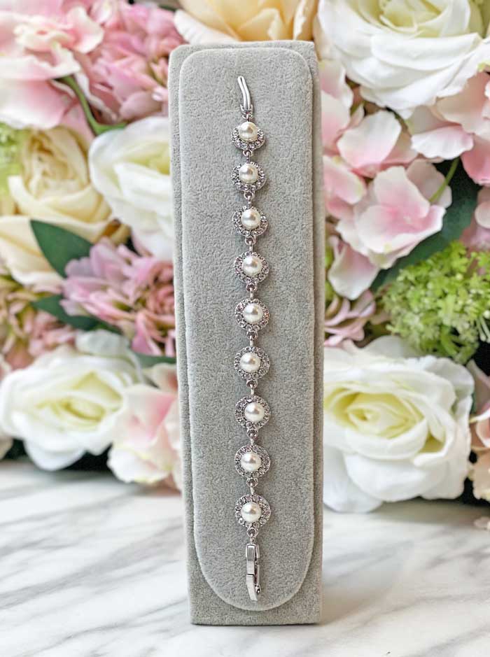 Halo Crystal Bracelet - Pearl / Silver